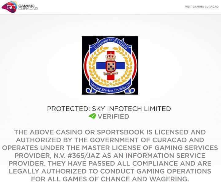 Screenshot of Curacao gambling license for jeetwin casino