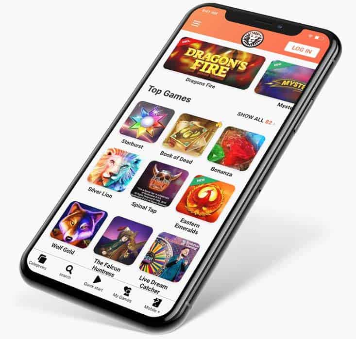screenshot of mobile app at leovegas Casino