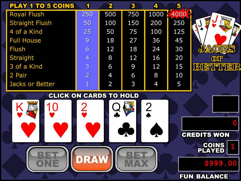 Screenshot of Jacks or Better Video Poker