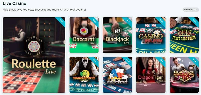 Screenshot of Live Casino Games at Lucky Days Casino