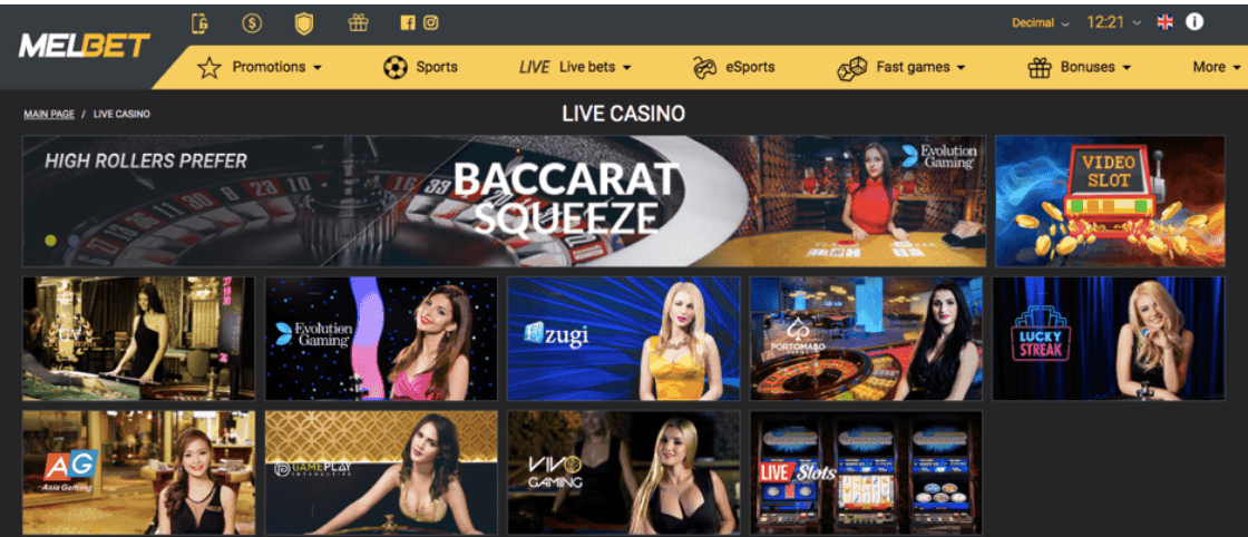 Screenshot of Melbet casino Homepage