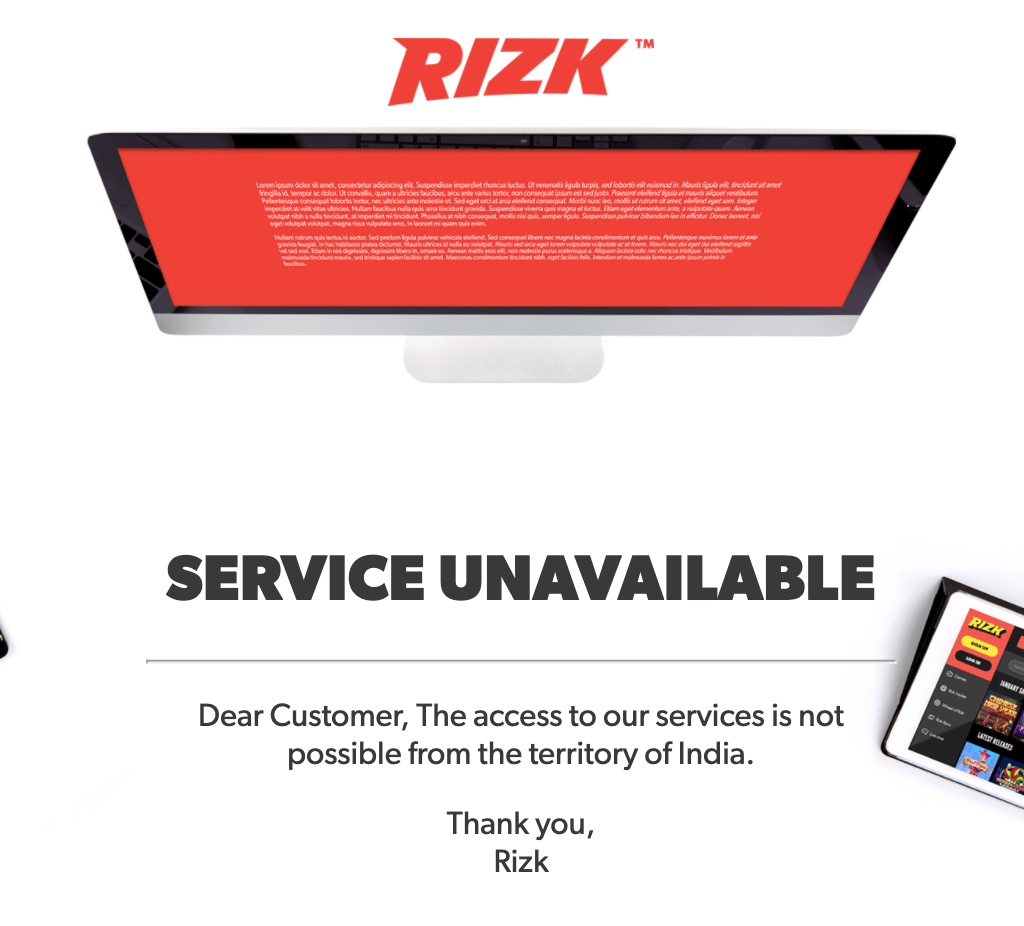 rizk not available in india
