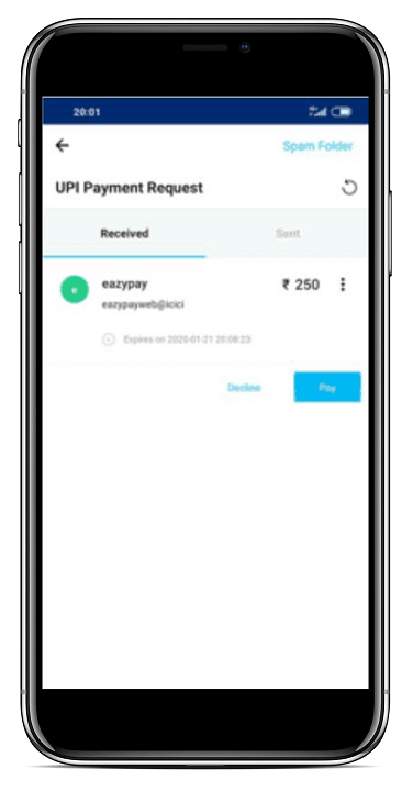 Pure screenshot of UPI payment request