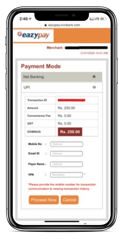 Depositing with eazypay UPI