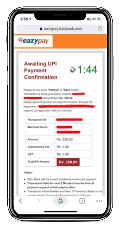 Awaiting UPI Payment confirmation