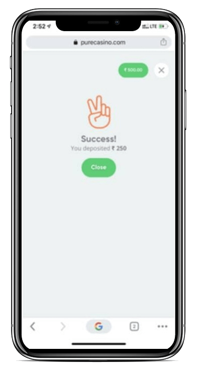 Deposit successful at Pure Casino